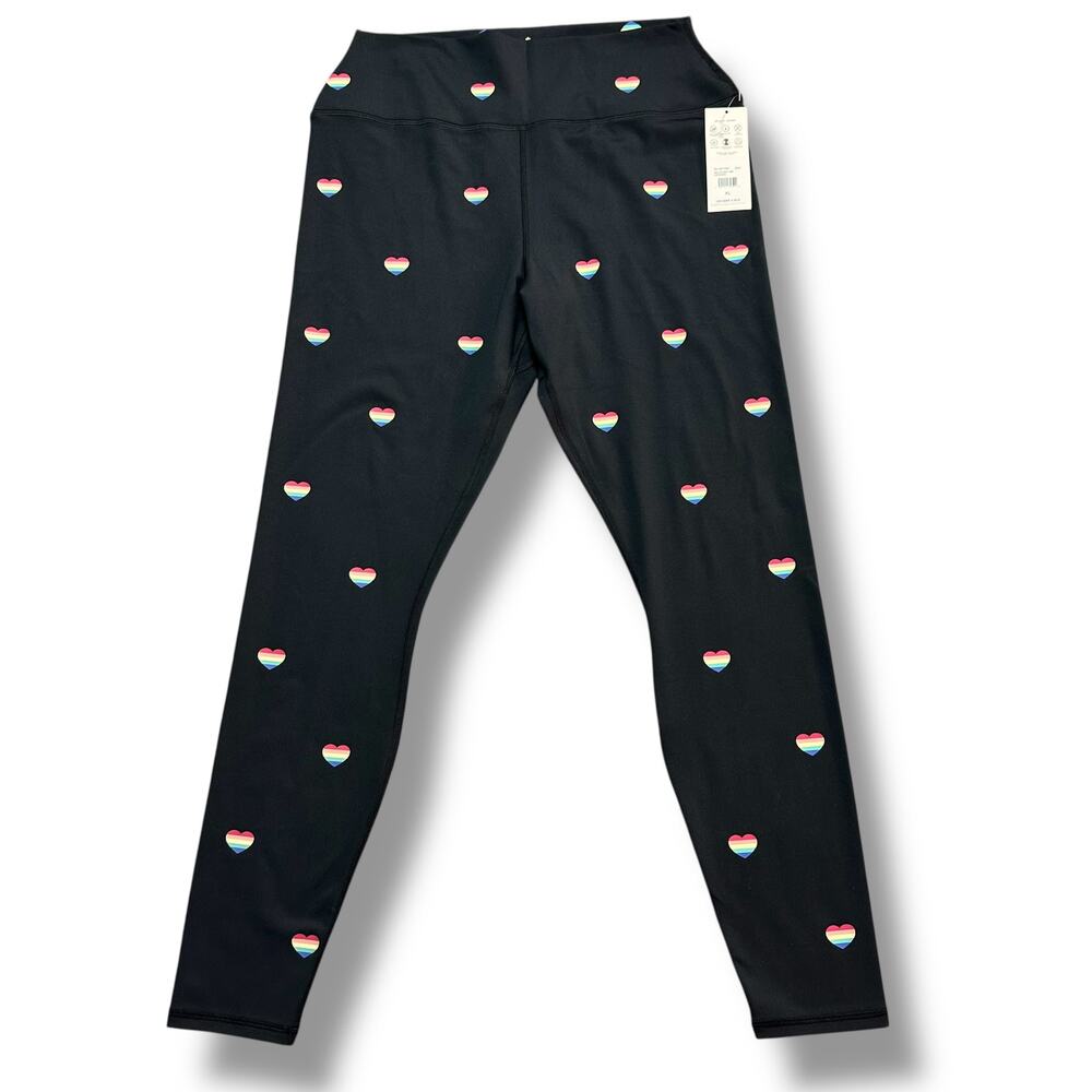 Spiritual Gangster Black Leggings with Rainbow Heart Print